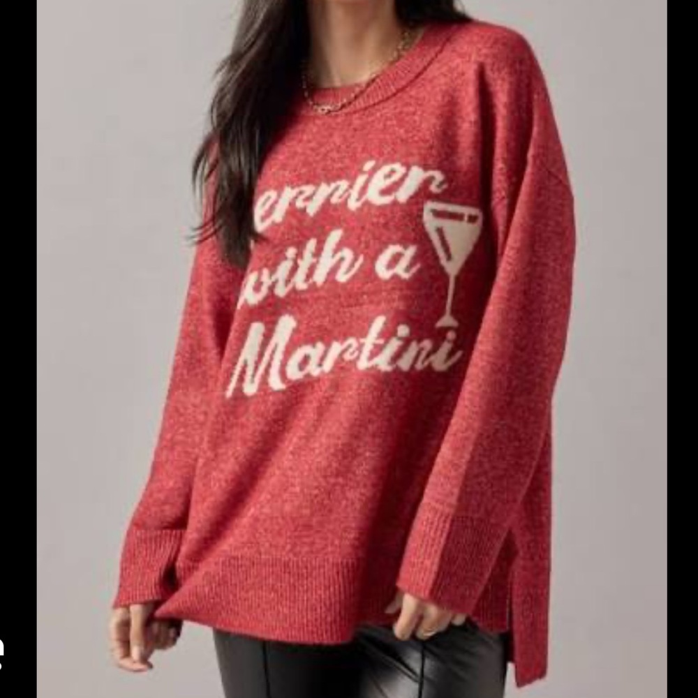 Francesca's Holiday Merrier With A Martini Pullover Sweater size small